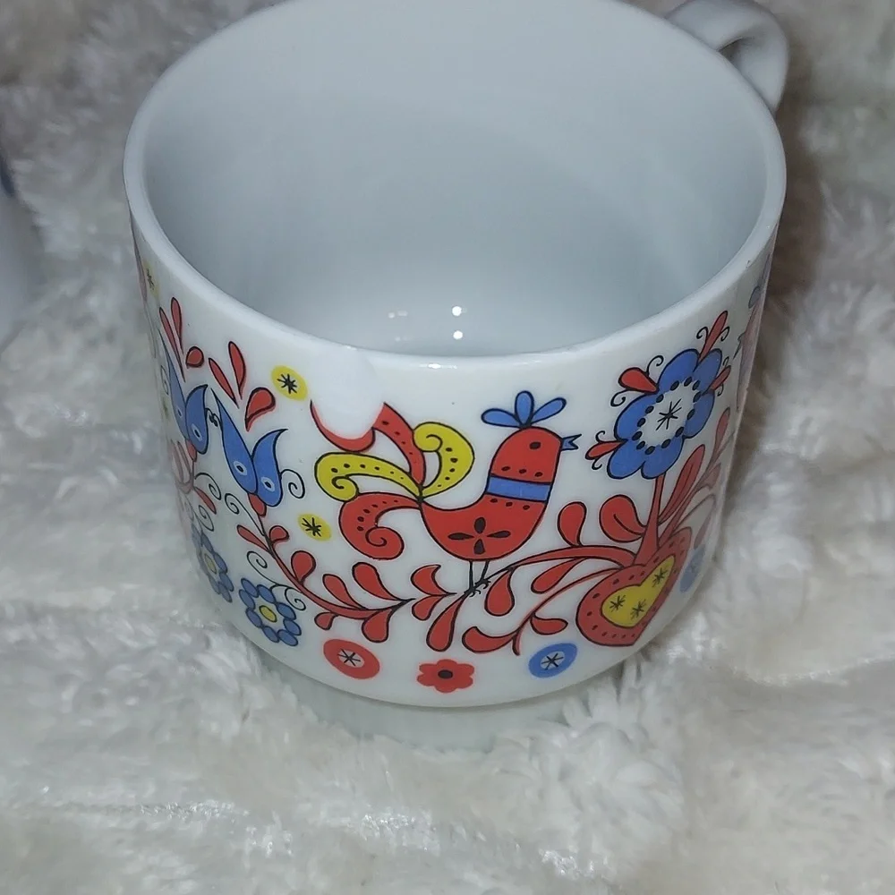 Nevco Japan Vintage Orange And Blue Retro Floral Bird 3 Piece Coffee Ceramic Set